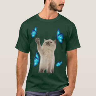 T-shirt Cute Chat Blanc Avec Papillon Adoption Chat Pour C