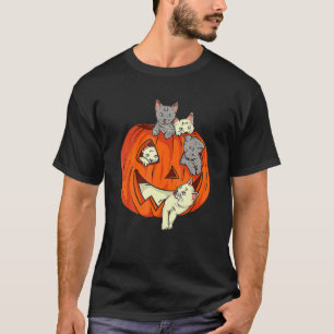 T-shirt Cute Chat Citrouille sculpté Jack-o'-lantern Chat 