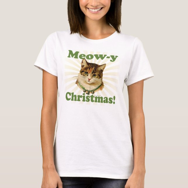 T-shirt Cute Chat de vacances Meow-y Noël Kitten (Devant)