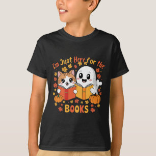 T-shirt Cute Chat Et Fantôme Lecture Halloween Livres Scèn