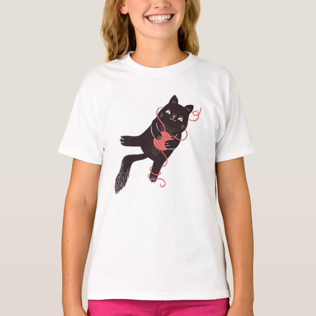 T-shirt Cute Chat Et Fil (Devant)