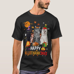 T-shirt Cute Chat Halloween Joyeux Noël Joyeux Hallothan