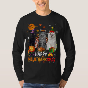 T-shirt Cute Chat Halloween Joyeux Noël Joyeux Hallothan