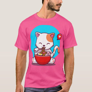 T-shirt Cute Chat Mange Noodle Avec Chopstick