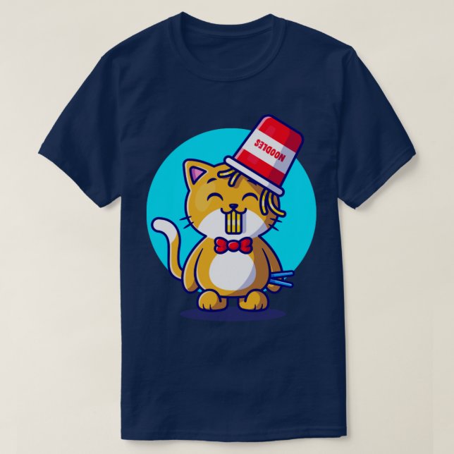 T-shirt Cute Chat Mange Ramen nouille Avec Chopstick Carto (Design devant)