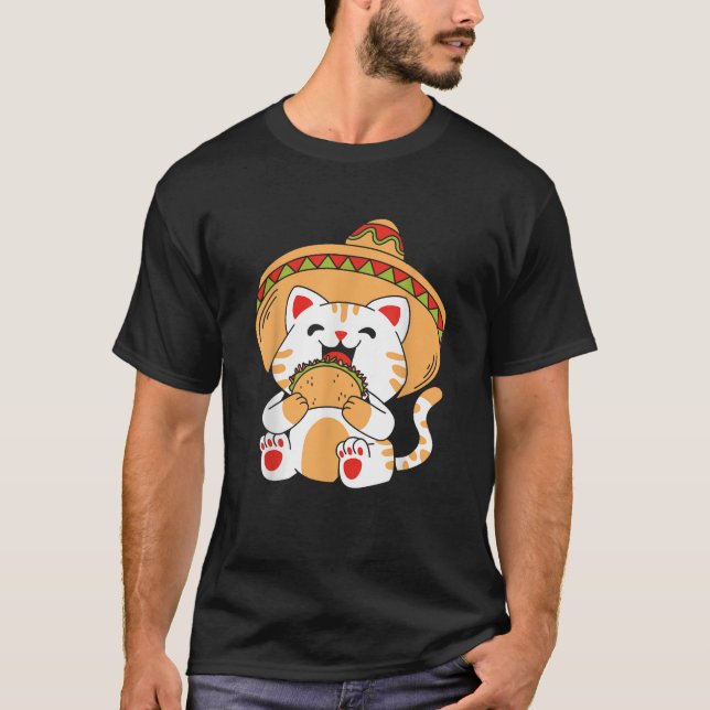 T-shirt Cute Chat Manger Taco (Devant)