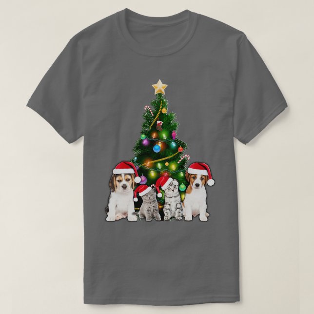 T-shirt Cute Chat Noël Arbre Amoureux des chats Noël Anima (Design devant)