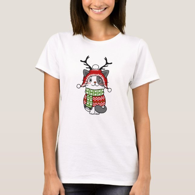 T-shirt Cute Chat Noël Stocking fourchettes Galore (Devant)
