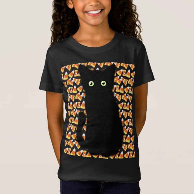 T-Shirt Cute chat noir Candy maïs motif Halloween fun (Devant)