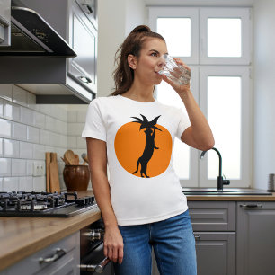 T-shirt Cute Chat Noir Dans Tomate Orange Sur Blanc Tendan
