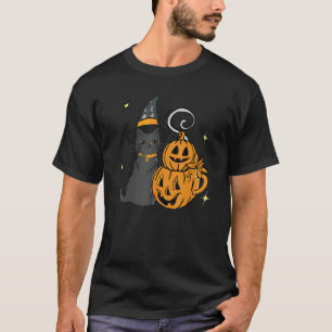 T-shirt Cute Chat Noir Et Visage Citrouille Halloween tend