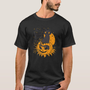 T-shirt Cute Chat noir Halloween Holiday Jack O'lantern