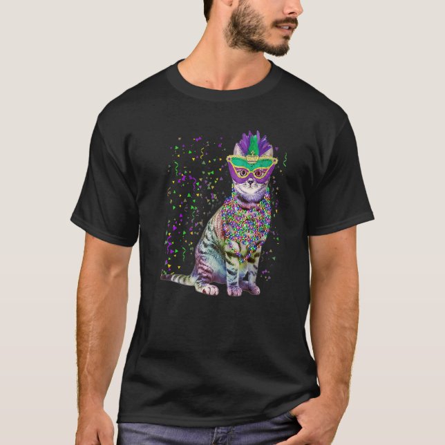 T-shirt Cute Chat Portant un Masque Carnaval Mardi Gras Ch (Devant)