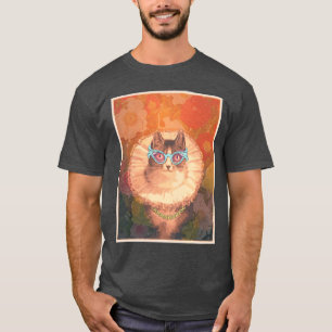 T-shirt Cute chat Renaissance avec lunettes et chaîne d'or