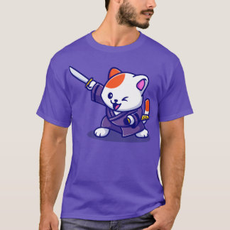 T-shirt Cute Chat Samurai Avec Dessin D'Épée