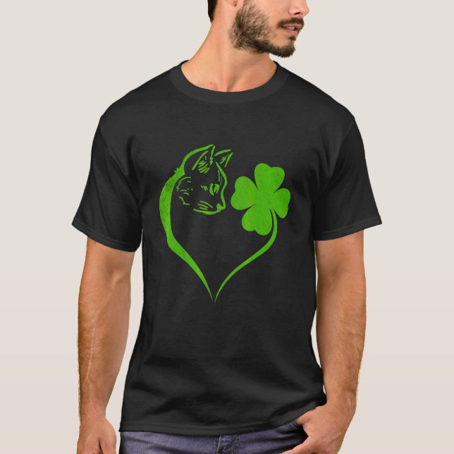 T-shirt Cute Chat Shamrock irlandais Jour de la Saint Patr (Devant)