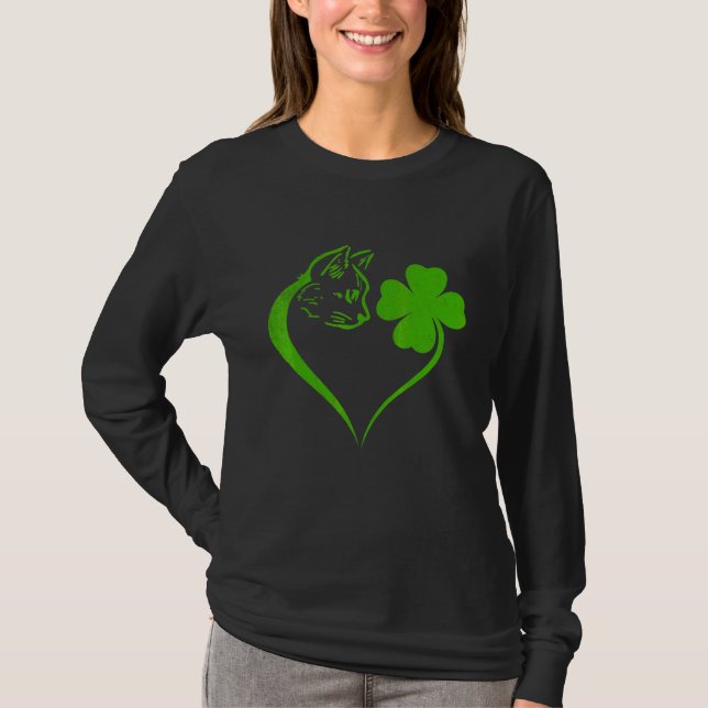 T-shirt Cute Chat Shamrock irlandais Jour de la Saint Patr (Devant)