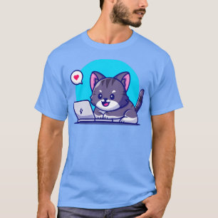 T-shirt Cute Chat Travaille Sur Le Cartogramme Ordinateur