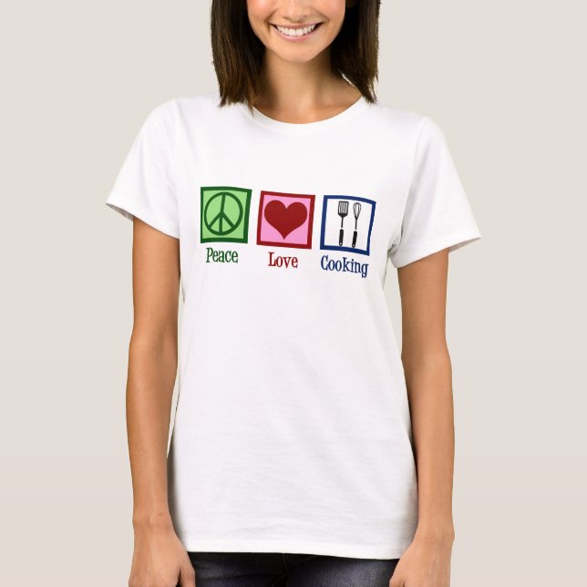 T-shirt Cute Chef Peace Love Cuisine Ustensiles (Devant)