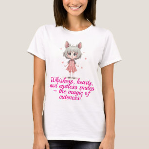 T-shirt Cute Chibi Chat Girl en Robe Rose