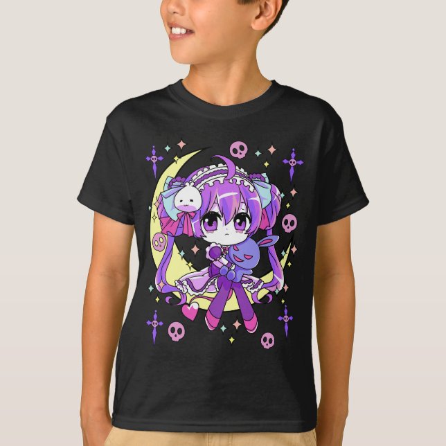 T-shirt Cute Chibi Kawaii Anime Girls Pastel Goth pour (Devant)