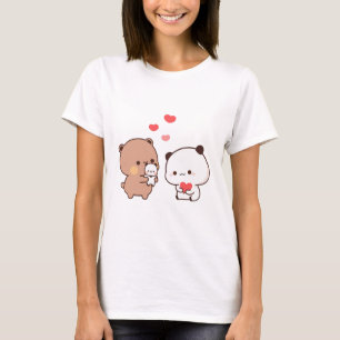 T-shirt Cute chibi panda ours, lait et mocha coeur amour