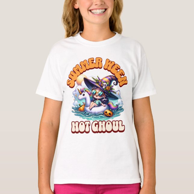 T-shirt Cute Chibi Witch Unicorn Float Summerween Ghoul (Devant)