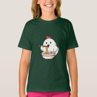T-shirt Cute Chicken Eating Ramen Noodles Kawaii Illustrat