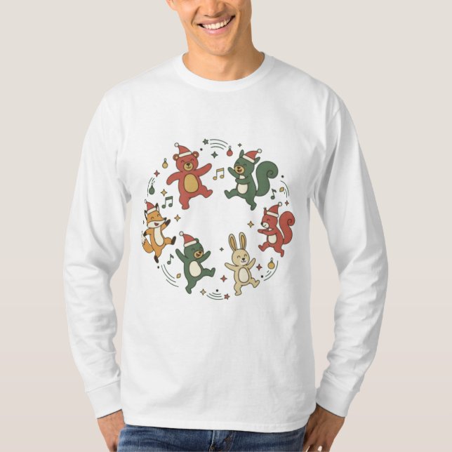 T-shirt Cute Christmas Animals Dancing (Devant)