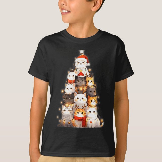 T-shirt Cute Christmas Cats Tree Lights Holiday Kittens Il (Devant)