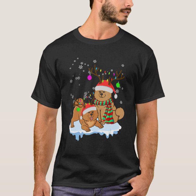 T-shirt Cute Christmas Chow Chow Santa Hats Reindeer Dog (Devant)