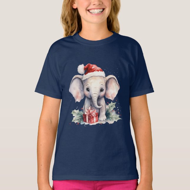 T-shirt Cute Christmas Elephant (Devant)