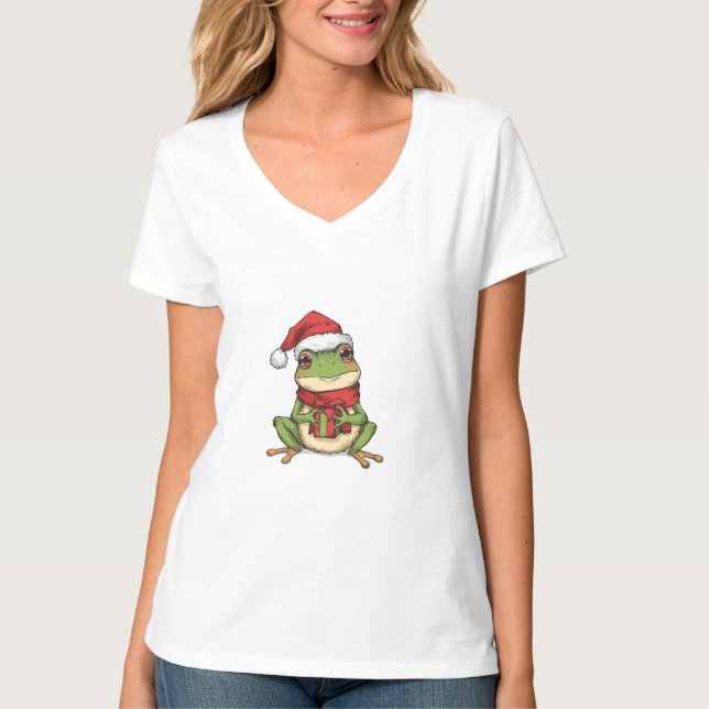 T-shirt Cute Christmas Frog Sweater - Santa Frog Holding G (Devant)