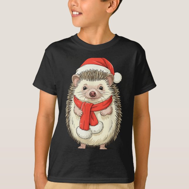 T-shirt Cute Christmas Hedgehog Santa  (Devant)
