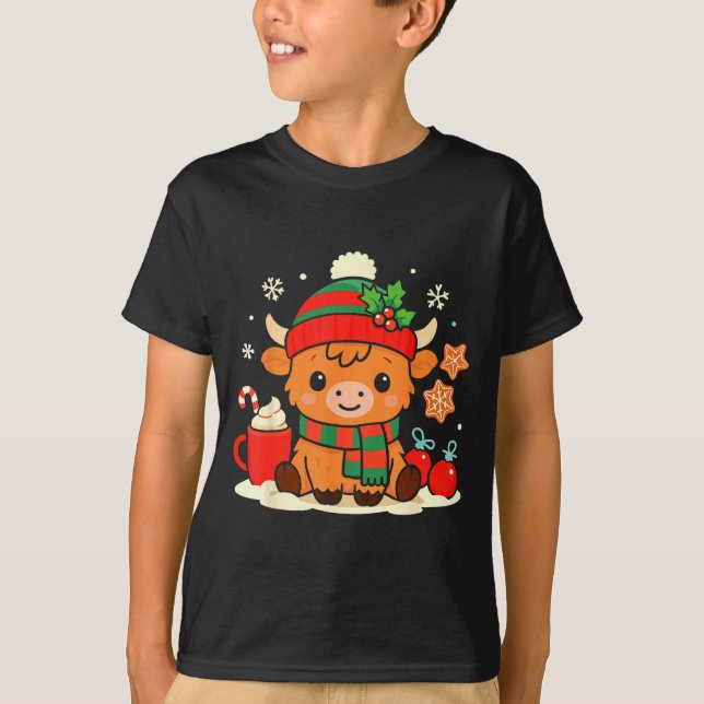 T-shirt Cute Christmas Highland Cow Heifer Xmas Farm Anima (Devant)