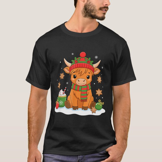 T-shirt Cute Christmas Highland Cow Lover Xmas Women Farm  (Devant)