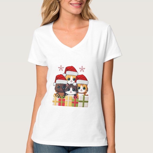 T-shirt Cute Christmas Kittens Squad -Christmas Santa Cats (Devant)