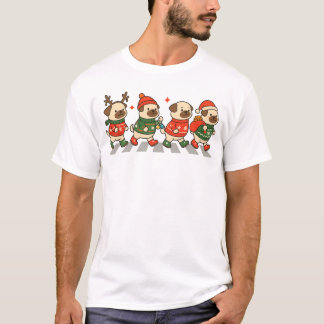 T-shirt Cute Christmas Pugs Crossing in Festive Sweaters