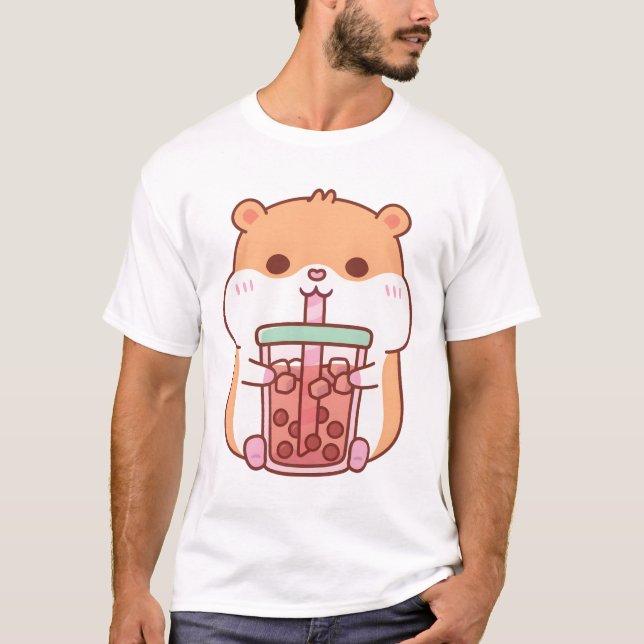T-shirt Cute Chubby Hamster Boire Thé Bubble (Devant)