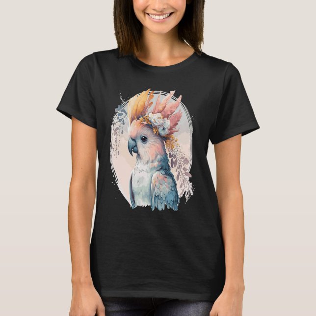 T-shirt Cute Cockatoo Parrot Bird Flower Crown Pet Birds (Devant)