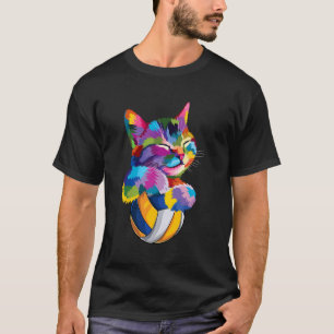 T-shirt Cute Coloré Chat Hug Volleyball Art Pour Chat Love