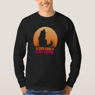 T-shirt Cute Cool Cat Lady Vintage Sunset Cat For Women
