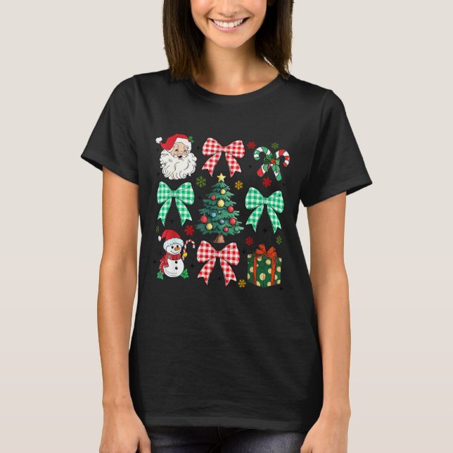 T-shirt Cute Coquette Bow Christmas Tree Santa Gingerbread (Devant)