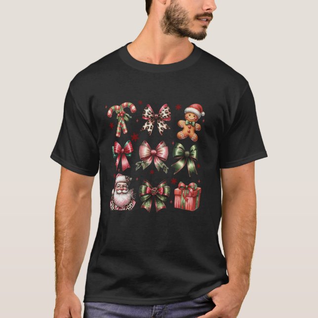 T-shirt Cute Coquette Noël Fille Bow Gingerbread Sant (Devant)