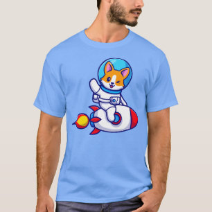 T-shirt Cute Corgi Chien Astronaut Monter Rocket Et Agiter