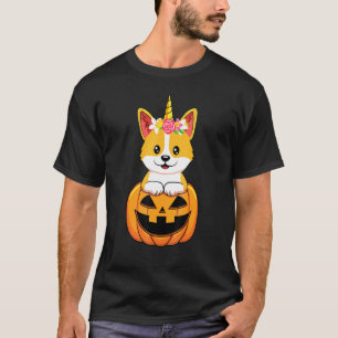T-shirt Cute Corgi Chien Unicorn Citrouille Halloween Cost