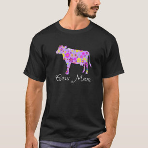 T-shirt Cute Cow Maman Agriculture Dit Floral Pour Les Fem