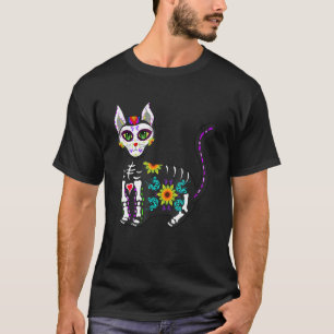 T-shirt Cute Crâne Sucre Mexicaine Chat Halloween Jour De