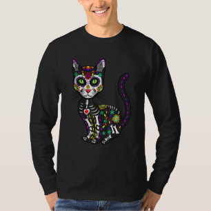 T-shirt Cute Crâne Sucre Mexicaine Chat Halloween Jour De