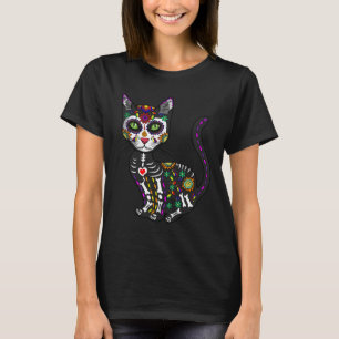 T-shirt Cute Crâne Sucre Mexicaine Chat Halloween Jour De